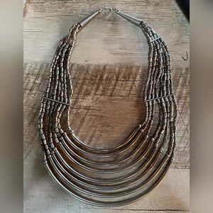 Women’s Necklace Silver Tone 8 Strand Metal Goth Egyptian Revival